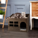 Wooden Cat Cave Bed Furniture Kitten Sleep Lounge House Bed with Cushion Pad Litter Box for Indoor Cats - Image 5
