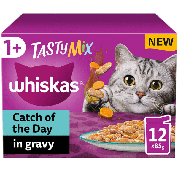 Whiskas 1+ Adult Wet Cat Food Catch of the Day Mix in Gravy - 12 X 85G