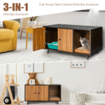 Wooden Storage Cabinet with Cat Little Box Enclosure - Image 3