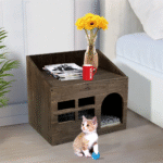 Wooden Cat Cave Bed Furniture Kitten Sleep Lounge House Bed with Cushion Pad Litter Box for Indoor Cats - Image 6