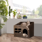 Wooden Cat Cave Bed Furniture Kitten Sleep Lounge House Bed with Cushion Pad Litter Box for Indoor Cats - Image 3